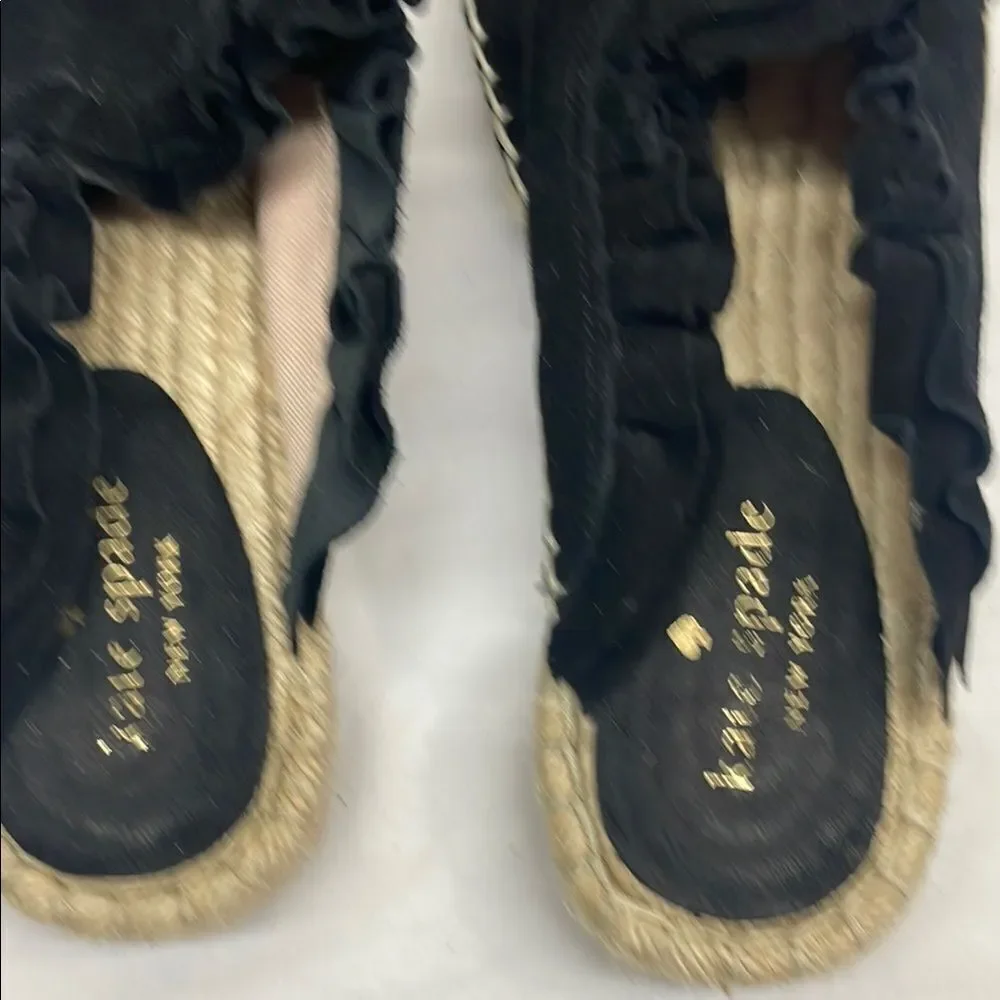 Kate Spade Black Suede Ruffled Espadrille Mules Size 7